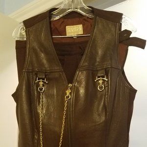 Chic 2-pc Leather Vested Pantsuit